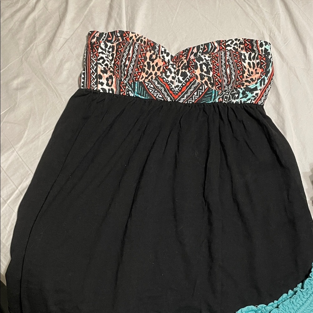 Billabong Black Strapless Top with Multicolor Pattern
